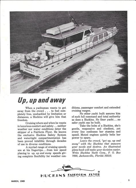 1969 Huckins Fairform Flyer Yacht Ad Nice Photo