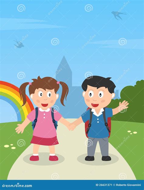 School Kids Walking In The Park Stock Vector - Illustration of ...