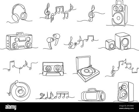 Continuous One Line Music Illustrations Linear Headphones Audio