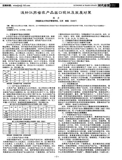 浅析江苏省农产品出口现状及发展对策word文档在线阅读与下载无忧文档