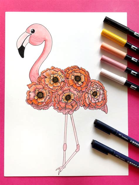 Create Flamingo Emoji Art With Dual Brush Pens - Tombow USA Blog