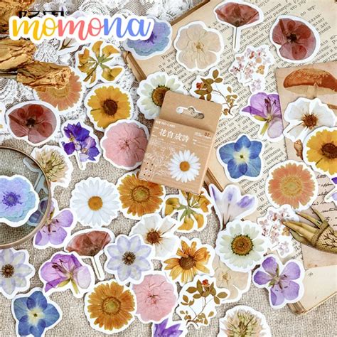 Momona 46pcs Journal Sticker Set Vintage Flowers Aesthetic Stickers For