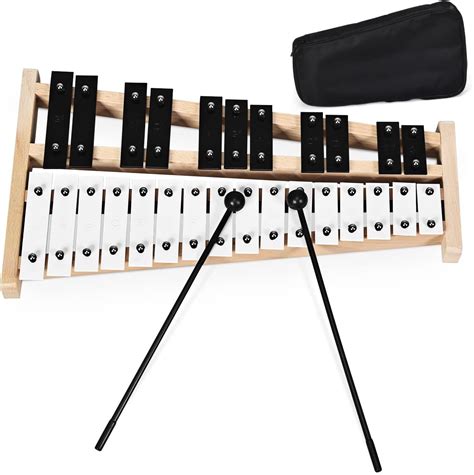 GYMAX 27 Notes Glockenspiel Wooden Xylophone With 2 Mallets Carrying