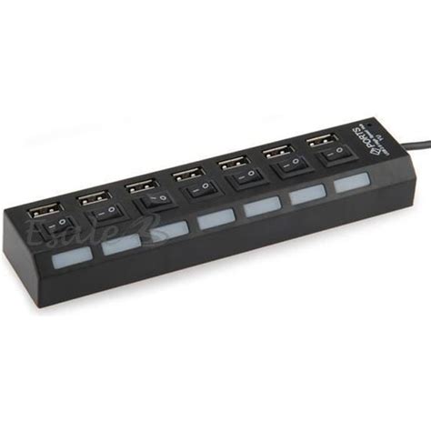 Noir USB2 0 HUB Adapter 7 Port Avec Interrupteur LED Pour PC Tablette