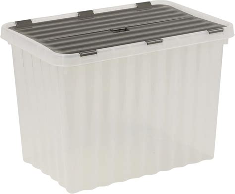 Urbnliving Plastic Storage Box Grey Hinged Lid Ripple Design Quality