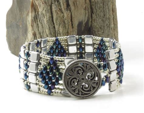 SUPERDUO CZECHMATE TILE Bracelet Silver Tiles Metallic Blue Iris Super