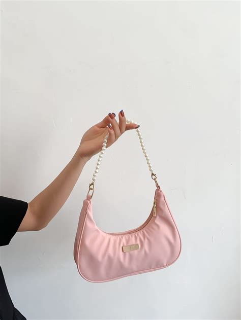 Bolso De Hombro Vers Til De Medialuna Para Mujer Con Cadena De Perlas