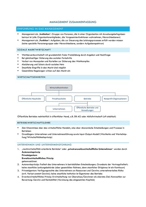 Management Zusammenfassung Management Zusammenfassung Einfhrung In