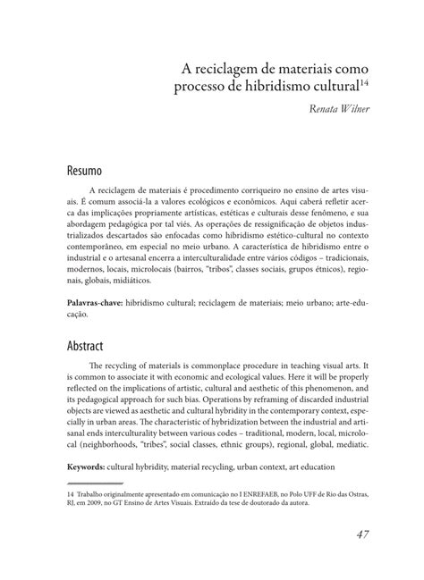 Pdf A Reciclagem De Materiais Como Processo De Hibridismo Cultural