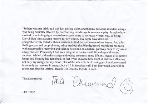 Tina Drummond testimonial - Optimal Health Clinic