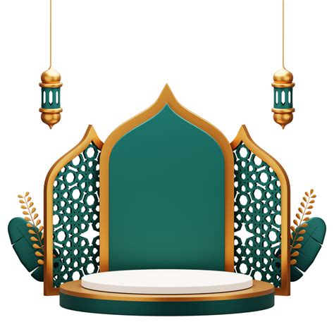 3d Render Green Islamic Podium Display Suitable For Ramadan Mubarak Or