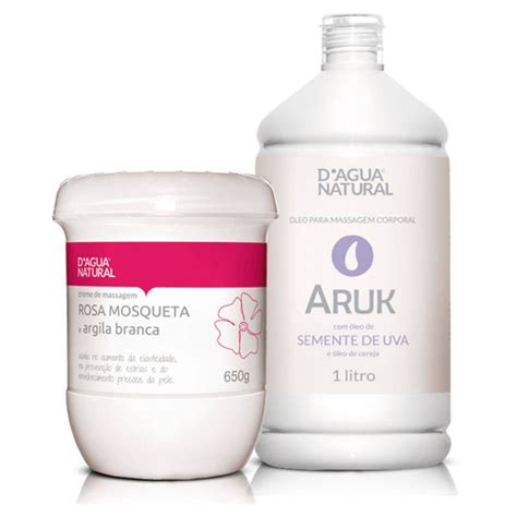 Kit Creme Massagem Rosa Mosqueta Óleo Aruk Dagua Natural Submarino