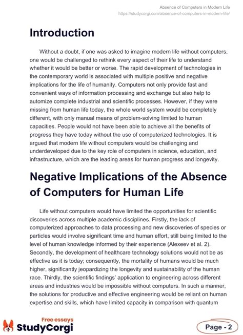 Absence of Computers in Modern Life | Free Essay Example
