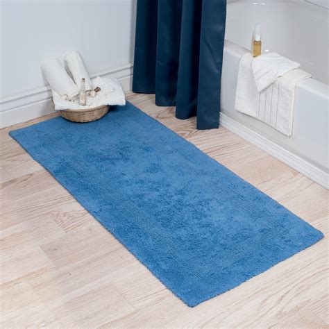 Somerset Home 100 Cotton Reversible Long Bath Rug Blue 24x60