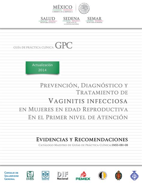 Er Vaginitis Infecciosa 2014 GuÍa De PrÁctica ClÍnica Gpc Prevención