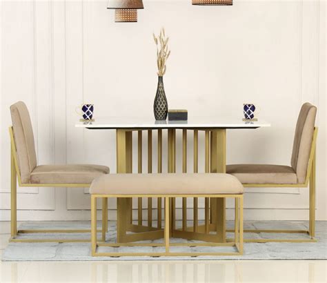 Buy Allendale Marble 4 Seater Dining Set With Bench Gold At 28 OFF