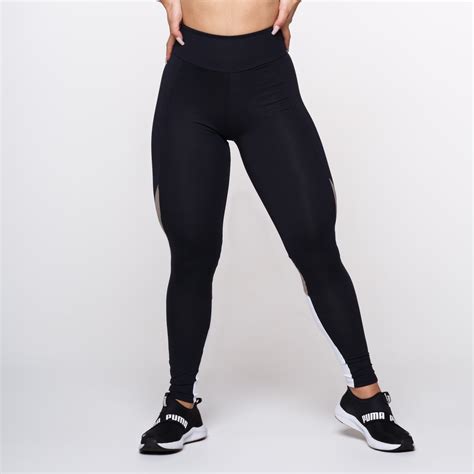 Cal A Legging Suplex Preta Detalhe Branco E Dourado Ava Fitness