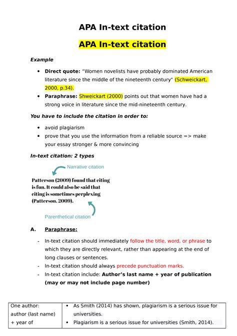 Handout In Text Citation Apa In Text Citation Apa In Text Citation Example Direct Quote