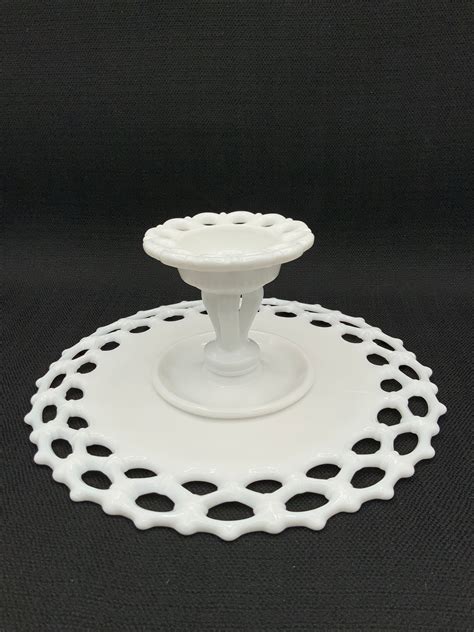 Milk Glass Cake Plate Stand Vintage Westmoreland Doric Lace Edge Large Cake Tray Colony