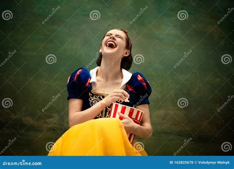 Young Ballet Dancer As A Snow White Modern Fairytales Stock Photo