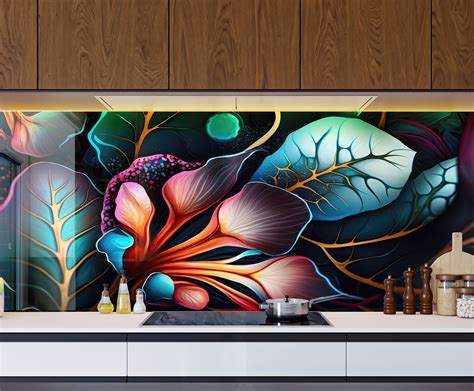 Tempered Glass Leaves Backsplash Floral Backsplash Etsy