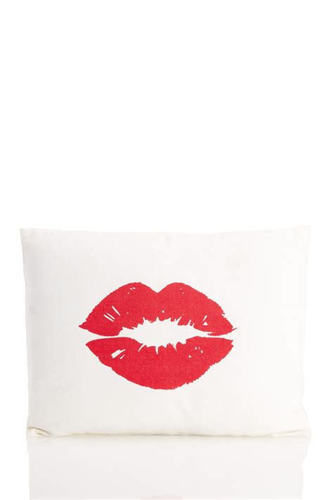 Goodnight Kiss Pillow Ivory Red Lipstick Red Lipsticks Home Ts