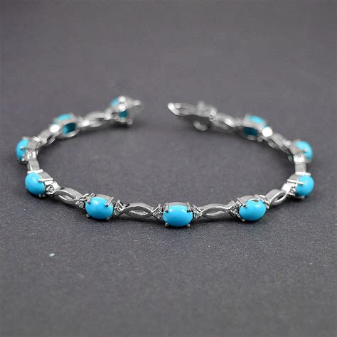 Turquoise Silver Bracelet Natural Turquoise Gemstone Etsy