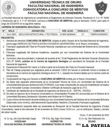 CONVOCATORIA A CONCURSO DE M RITOS FACULTAD NACIONAL DE INGENIERÍA