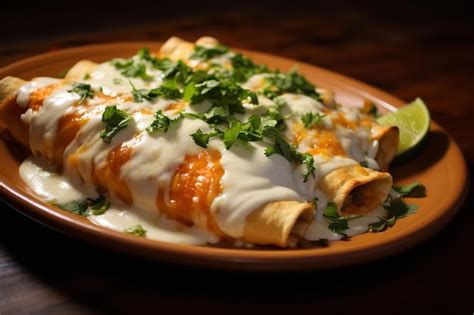 Premium Photo Sour Cream Enchiladas Mexican Food