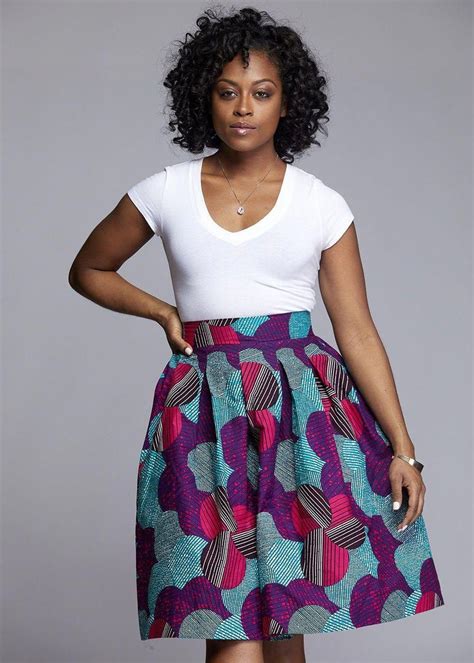 Skirts Amsa African Print Midi Skirt With Sash Purpleaqua Latestafricanwear Mode