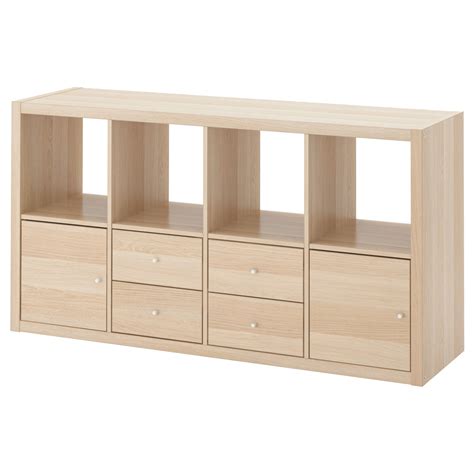 KALLAX Shelving Unit With 4 Inserts White Stained Oak Effect 147x77