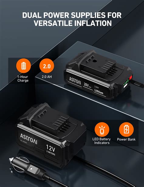 Astroai Cordless Tire Inflator Air Compressor 20v Rechargeable Battery