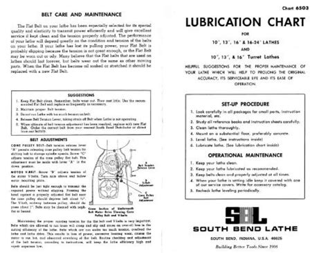 South Bend Lathe Lubrication Chart 6503 Blue Chip Machine Shop