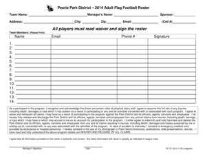 Fillable Online All Players Must Read Waiver And Sign The Roster