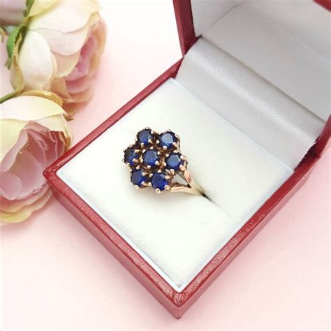 Ct Gold Large Sapphire Cluster Ring Engagement Rin Gem