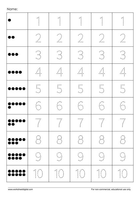 Number Tracing Worksheets 1 10