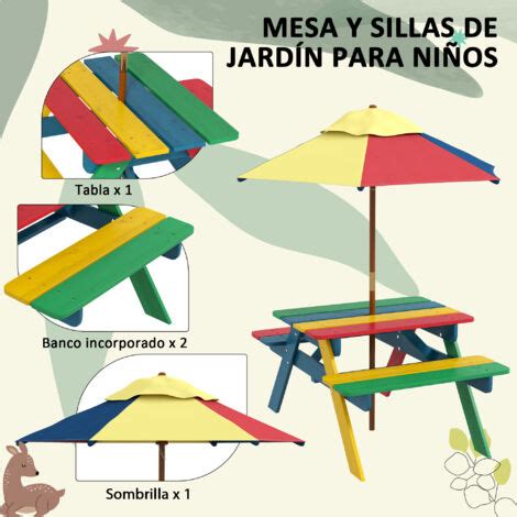 Mesa de picnic para niños de madera mesa y 2 bancos infantiles con