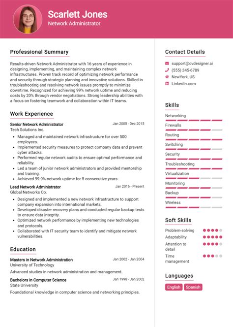 Network Administrator Resume Example For Best Tips Cvdesigner Ai