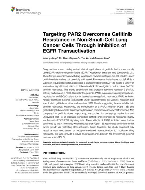 PDF Targeting PAR2 Overcomes Gefitinib Resistance In Non Small Cell