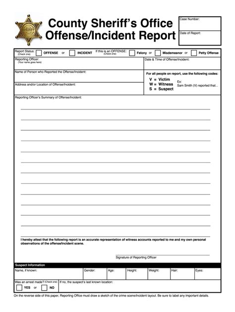 County Sheriff's Office Offense Incident Report Form - Fill Out and ...