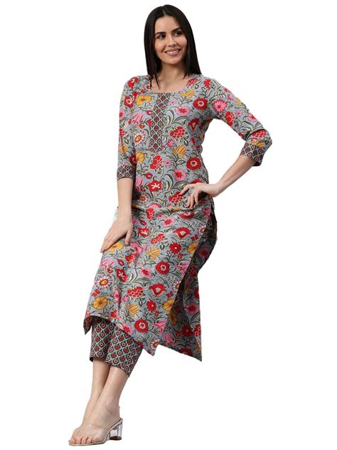 Buy Anni Designer Womens Cotton Blend Straight Printed Kurta With Pant