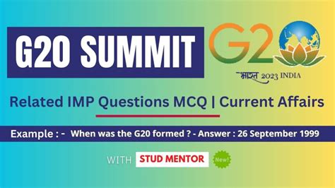 G20 Summit 2023 Related IMP Questions MCQ Current Affairs