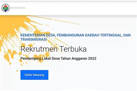 Link Rekrutmen Pendamping Lokal Desa 2022 Login Rekrutmenpld Kemendesa