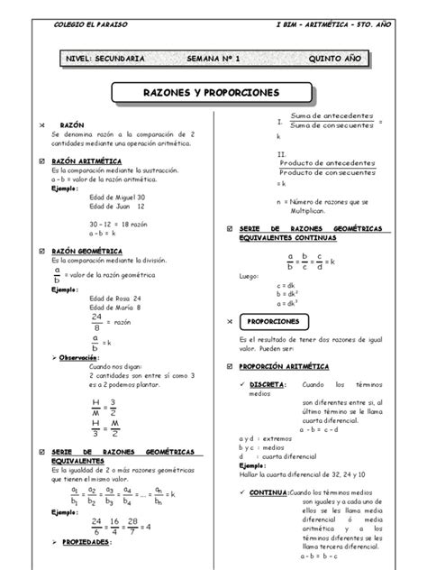 Guía 1 Razones Y Proporciones Pdf Proporción Matemática Elemental