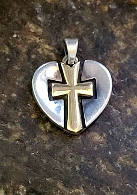 James Avery Retired Kt Gold Cross Heart Pendant Gem