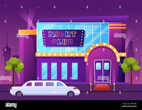 Night Club Or Pub Building Cartoon Illustration For Nightlife Like A Entertainment Event And