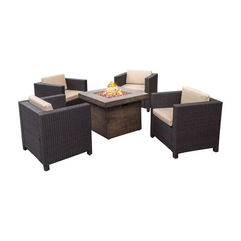 Home Puerta Wicker 4 Piece Fire Pit Patio Set - Walmart.com