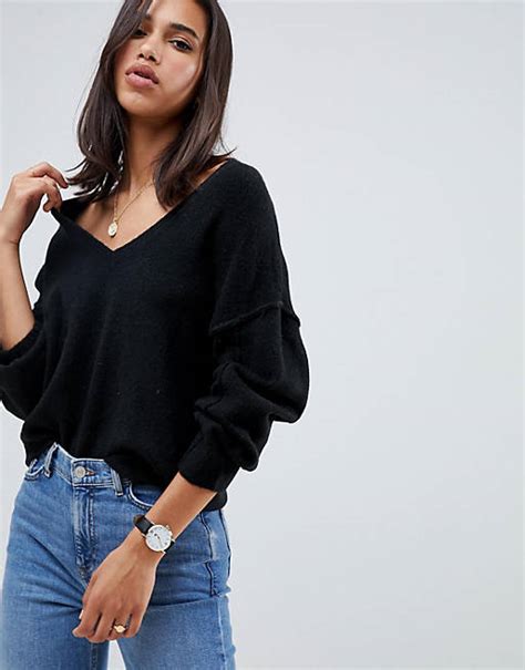 Asos Design Fluffy Jumper With V Neck Asos