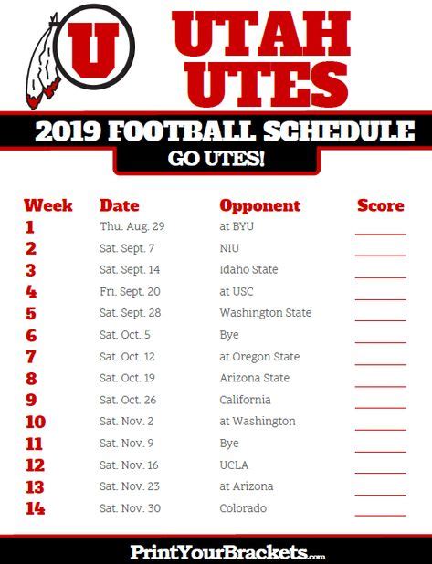 2019 Utah Utes Football Schedule Utah Utes Football Utes Football