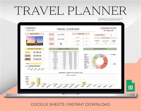 Travel Planner Google Sheets Template Travel Budget Spreadsheet Travel Itinerary Vacation ...